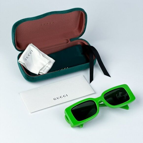 NEW Gucci GG1325S 009 Acid Green Grey Rectangle Unisex Sunglasses GG 1325S